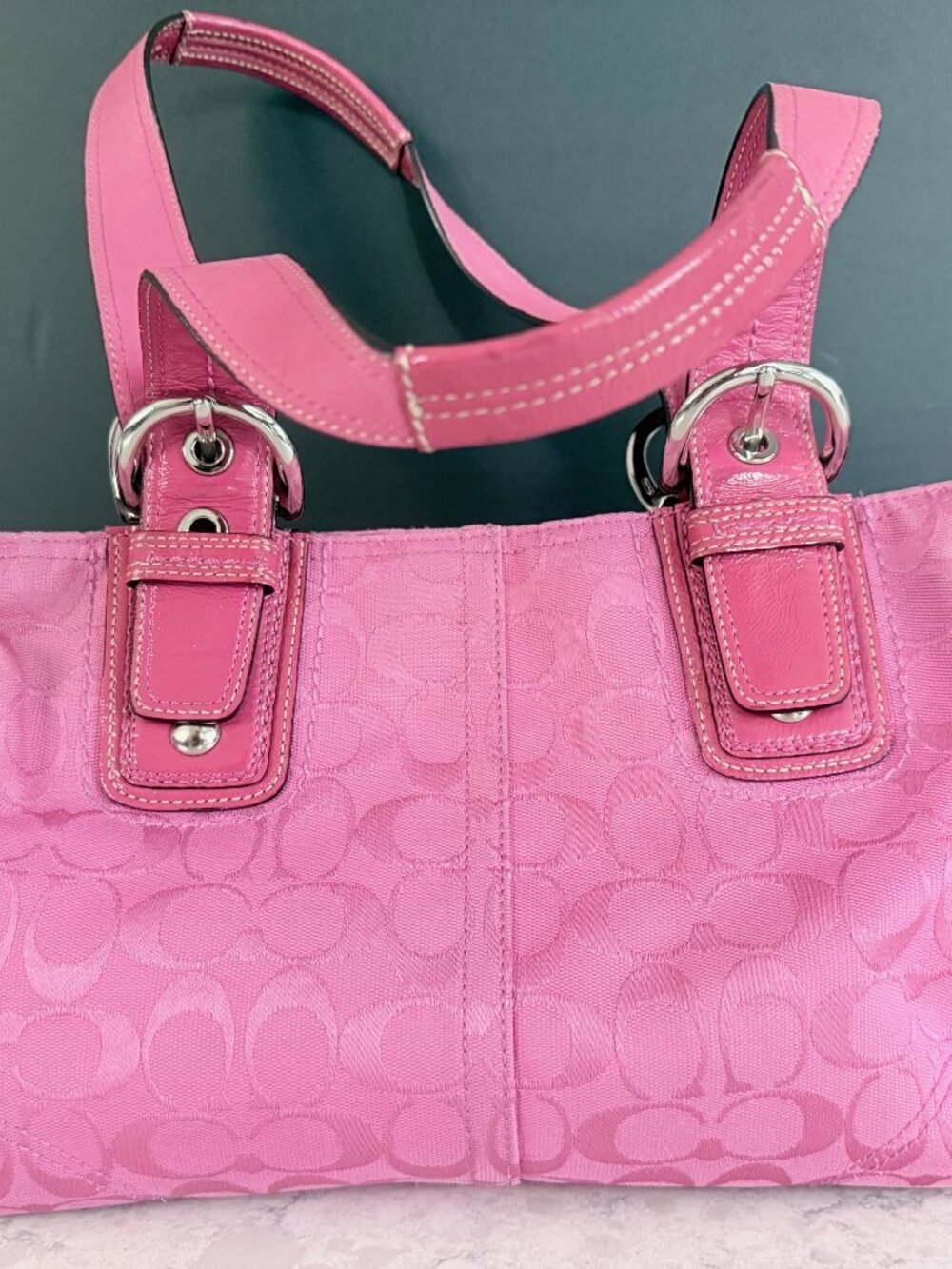 Coach Pink Monogram Soho Tote Bag - Picture 9 of 13